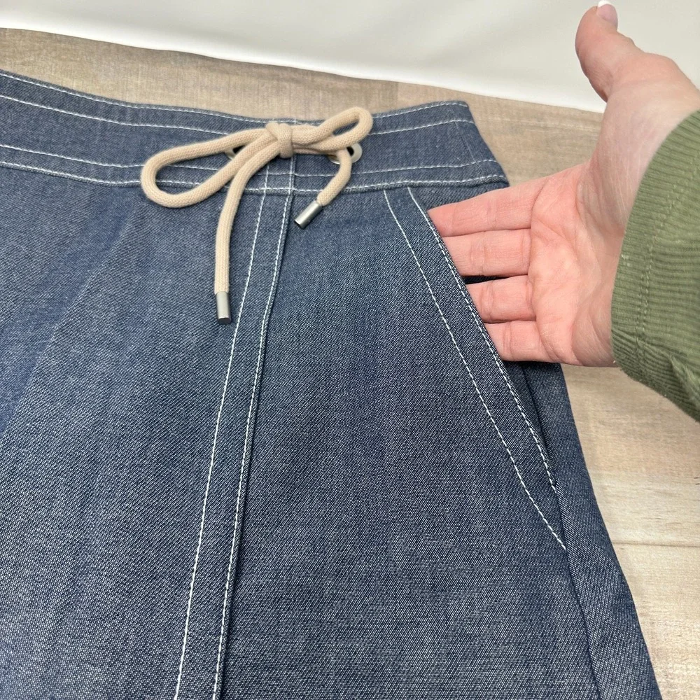 Ann Taylor Women's Blue Denim Faux Wrap‎ Lined A- Line Skirt Size 4P Petite